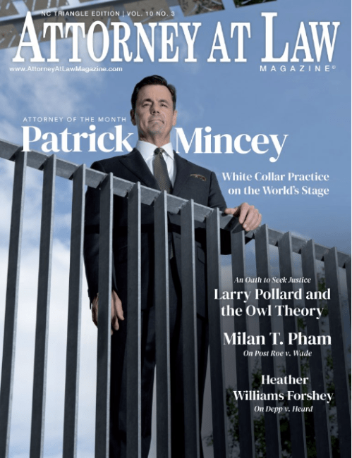 a young white man on the cover of a magazine that reads "Attorney at Law"