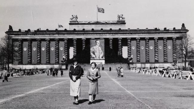 a black and white photo of a scene in Germany