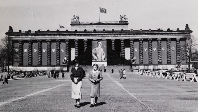 a black and white photo of a scene in Germany