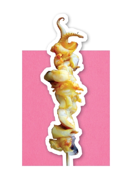 Grilled octopus on a skewer