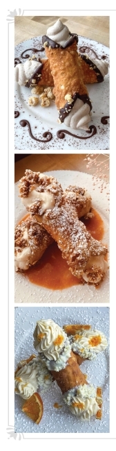 Photos of a variety of flavors of cannoli