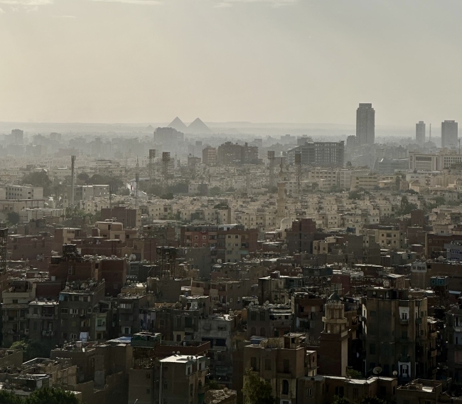 a view of Egypt on a foggy day