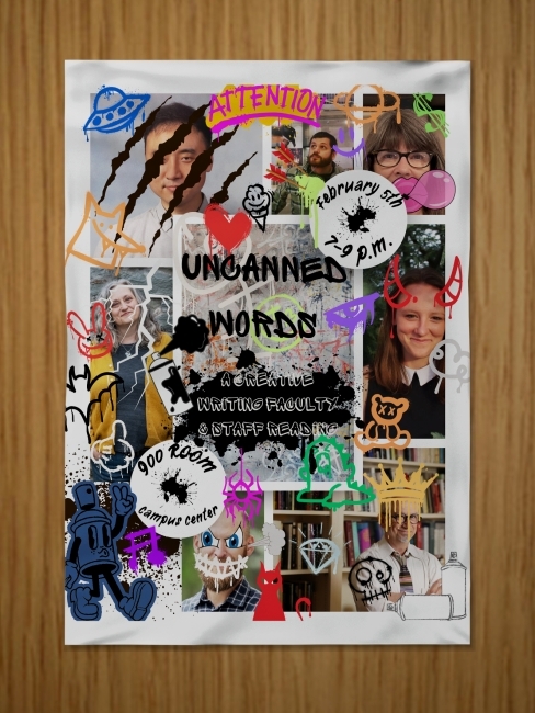 Poster on wooden door