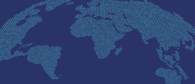 illustration of the world in a modern minimal style, with light blue countries and dark blue water