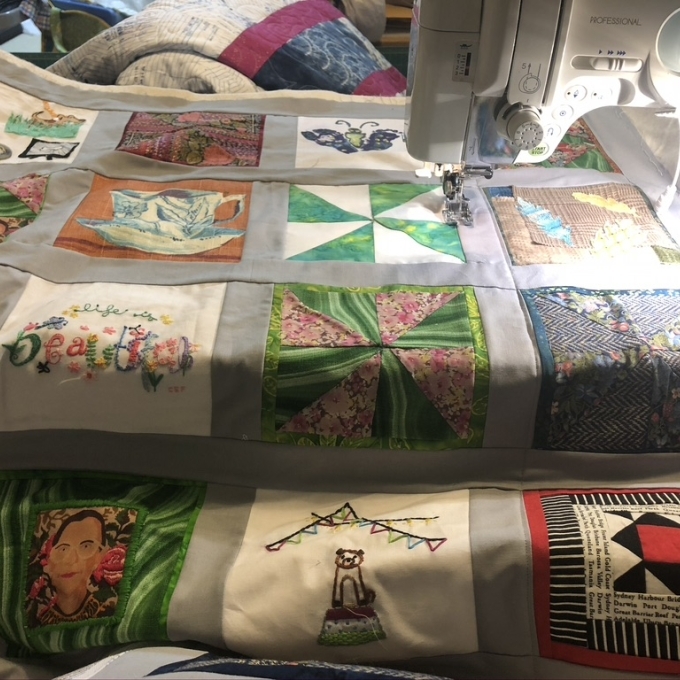 Quilt Patches Being Sewn Together