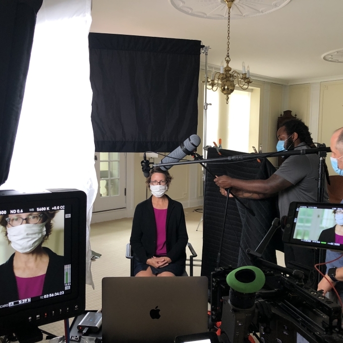 PBS Crew and camera setup with Anne Wills in chair