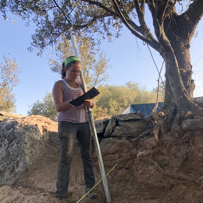 Davidson Student Eleanor Lilly at archaeolgical dig site in Portugal
