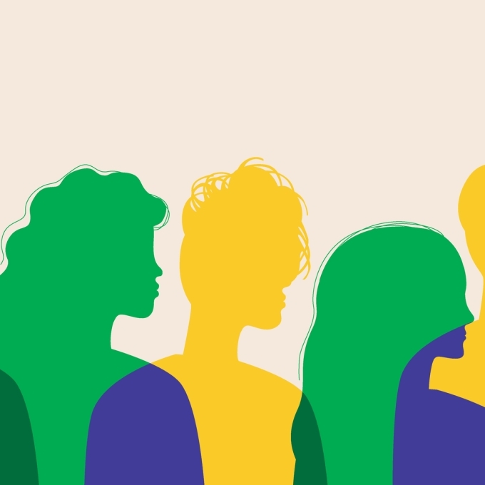 Silhouettes of Brazilians with the flag of Brazil