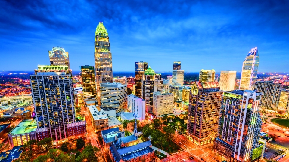 Charlotte city skyline at dusk
