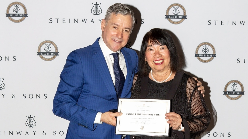 teacher Cynthia Lawing being inducted into the Steinway & Sons Teacher Hall of Fame
