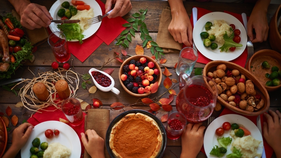 Friendsgiving Table with people eating