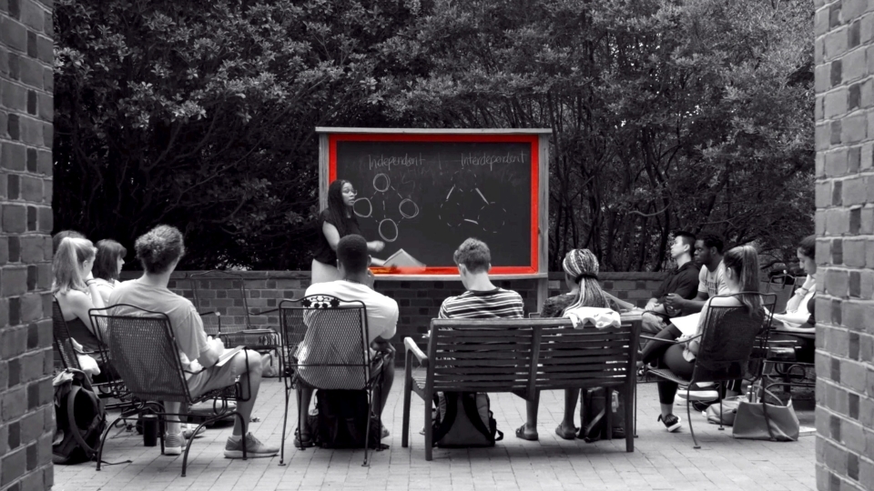 Professor with Students in Davidson's Outdoor Classroom