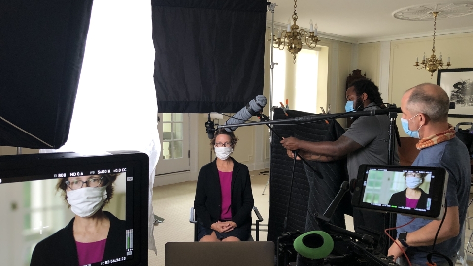 PBS Crew and camera setup with Anne Wills in chair