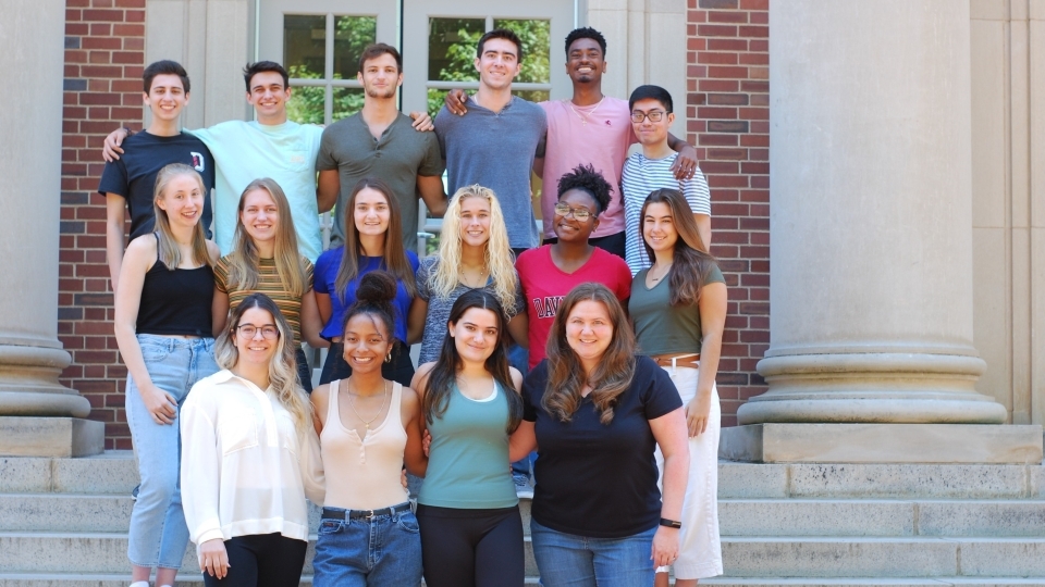 Group of Davidson students on stairs of Chambers building