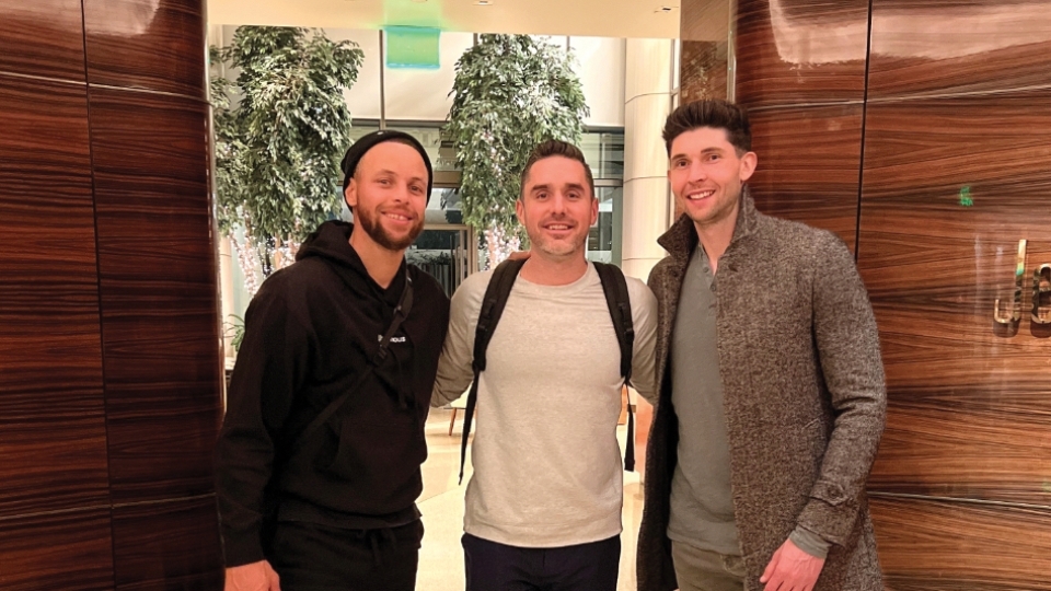 Stephan Curry, Jason Richards ’08 and Steve Rossiter ‘10