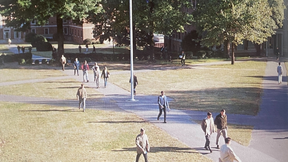 Students Walking on Campus Photo from 1969 Issue of Quips & Cranks