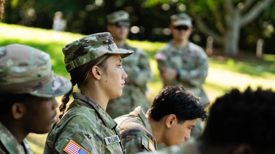 ROTC students in military fatigues