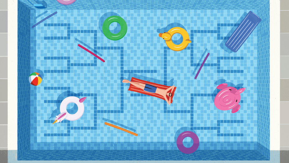 an illustration of someone lounging in a pool