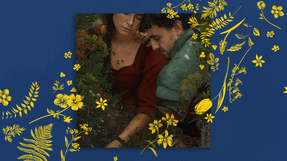 Image from the Hamnet film adaptation, showing two characters in a loving embrace
