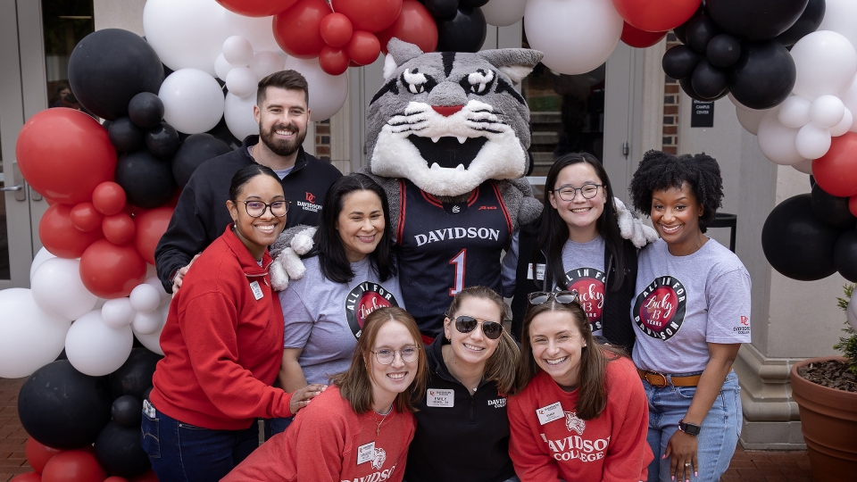 All In for Davidson 2026 Students and Roary under balloon arch