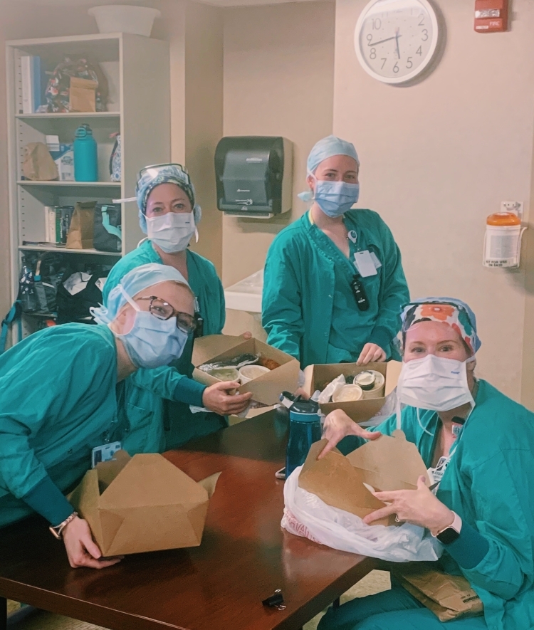 Healthcare Workers receive food