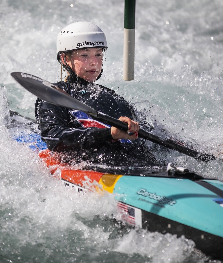 Olympian Evy Leibfarth '25 Kayaking in Whitewater