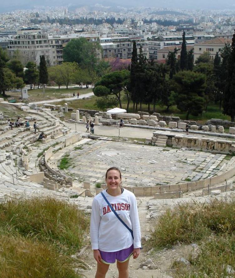 Emma Cardwell '17 on the hill leading up to the Acropolis in Athens, Greece