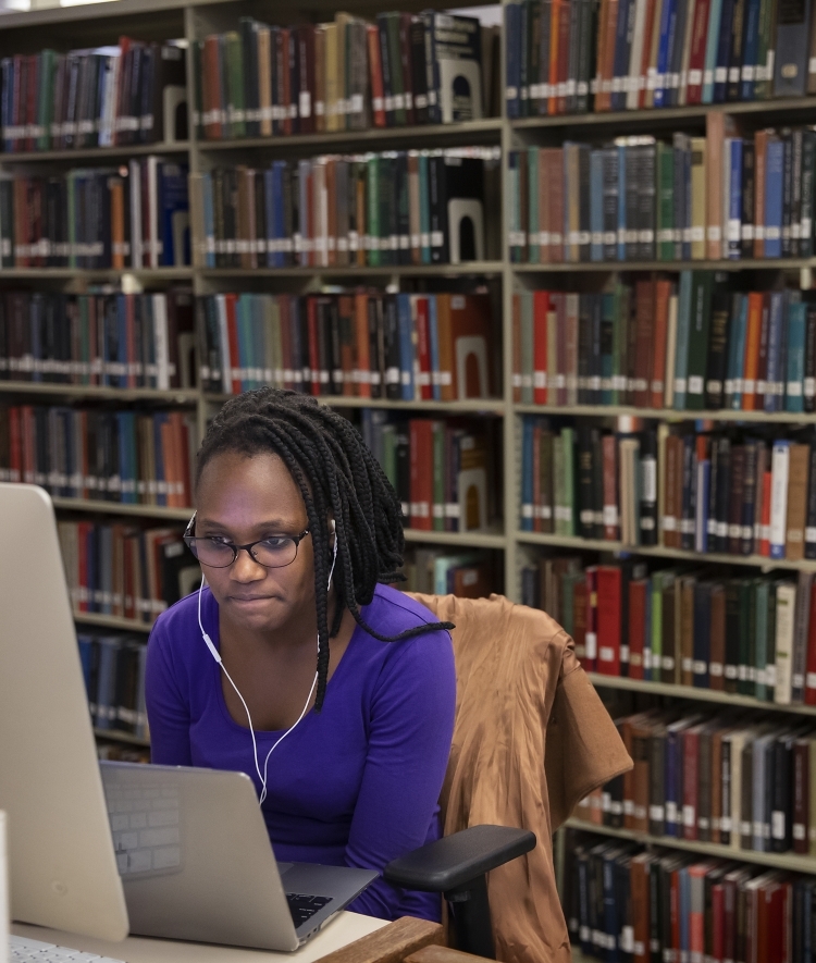 Student on Computer in EH Little Library