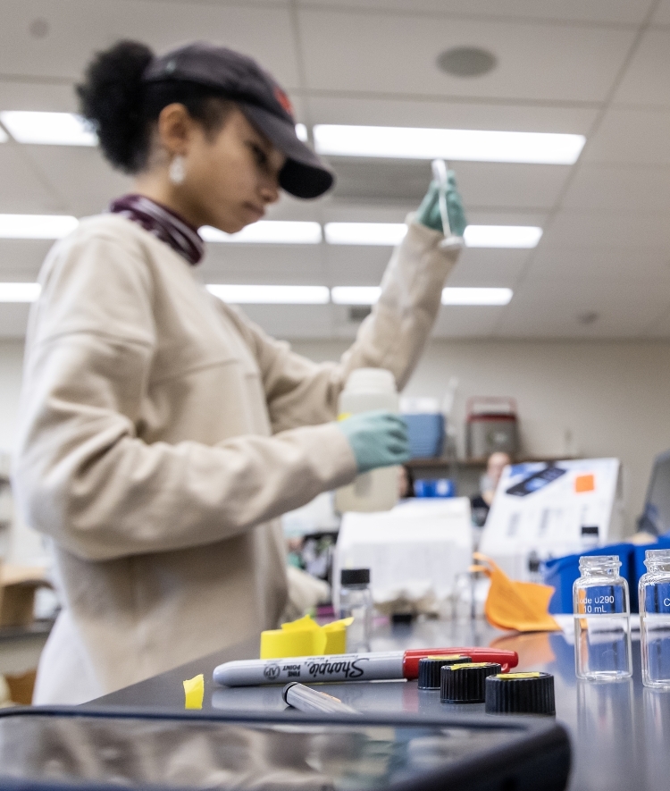 Student working in science lab