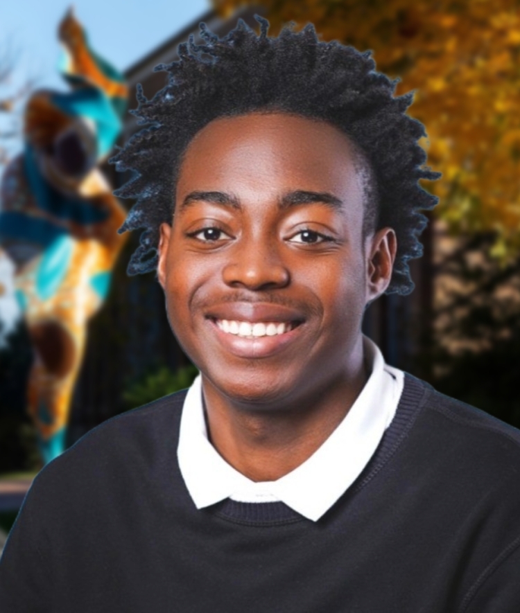 a young Black man wearing a white collar and sweater