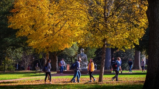 Students walking around campus