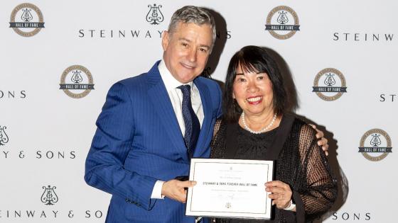 teacher Cynthia Lawing being inducted into the Steinway & Sons Teacher Hall of Fame 