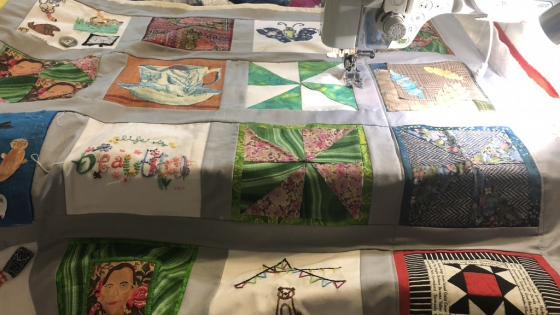 Quilt Patches Being Sewn Together