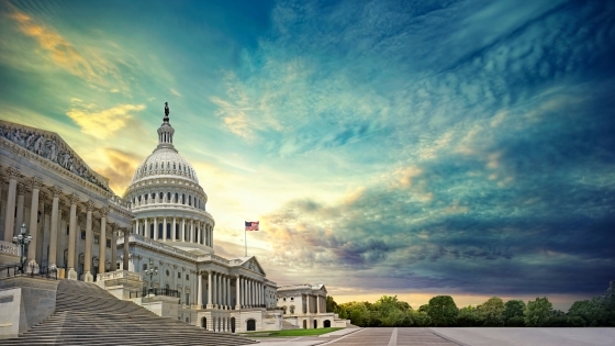 D.C. Capitol Building with radiant sunrise 