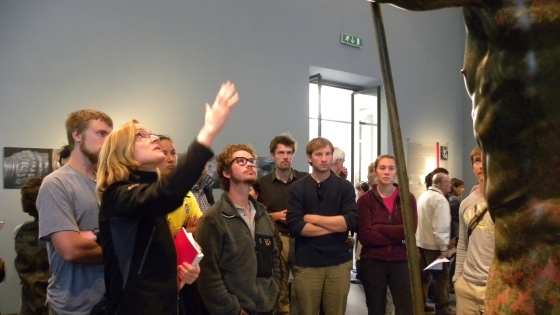 Jeanne Neumann explaining to students about the Terme Ruler, Rome