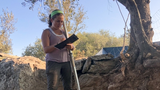 Davidson Student Eleanor Lilly at archaeolgical dig site in Portugal