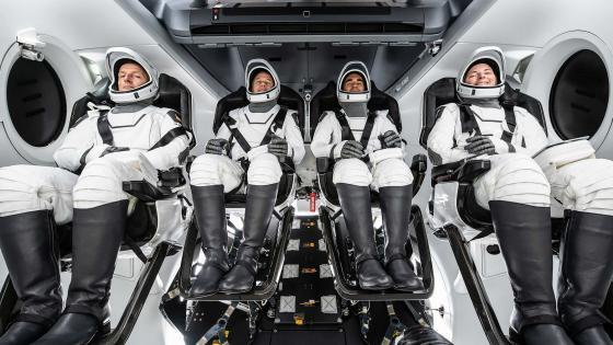 SpaceX Flight Crew in Spacesuits Inside Spacecraft