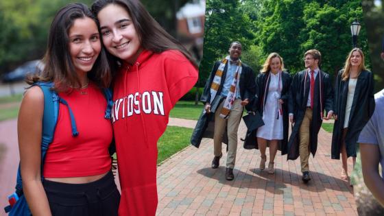 collage of photos of Davidson students smiling with friends around campus