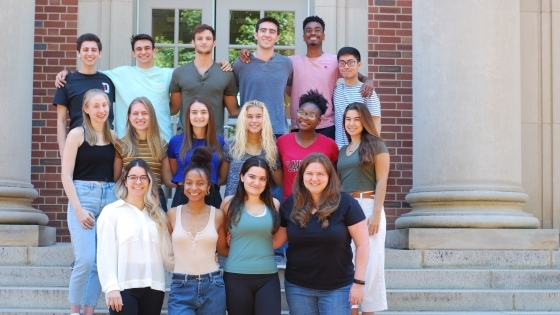 Group of Davidson students on stairs of Chambers building