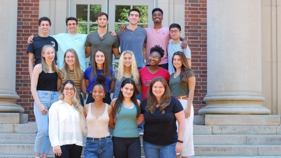 Group of Davidson students on stairs of Chambers building 