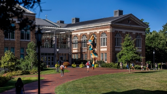 Front of Wall Center with Students and Shonibare Statue