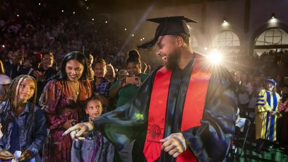 Curry for 3 Event—Stephen Curry in cap and gown for his commencement