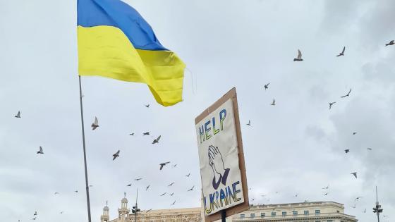 Demonstrators Holding Ukrainian Flags