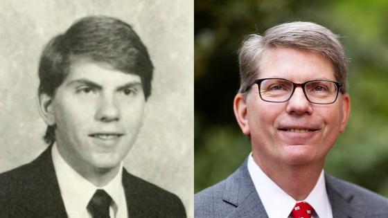 Two portraits of Douglas Hicks: one as a Davidson Student, one as the president