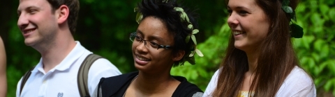 Students gather for Classics' celebration of the birthday of Rome wearing leaf crowns