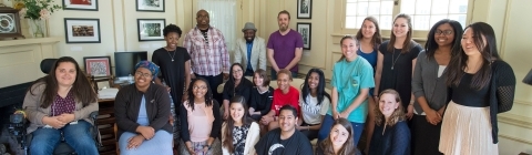 Large group of sociology professors and students gather and pose for a photo