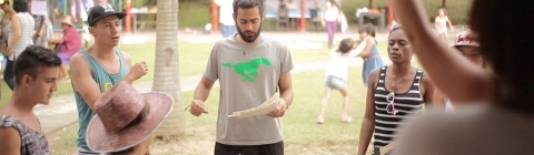 Student with other people in the park