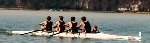 Crew team rows on Lake Norman
