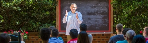Prof. Randy Ingram leads class outdoors