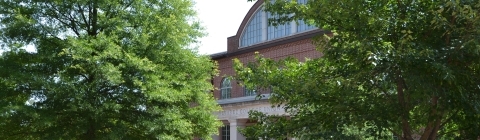 Outside of Alvarez College Union through trees